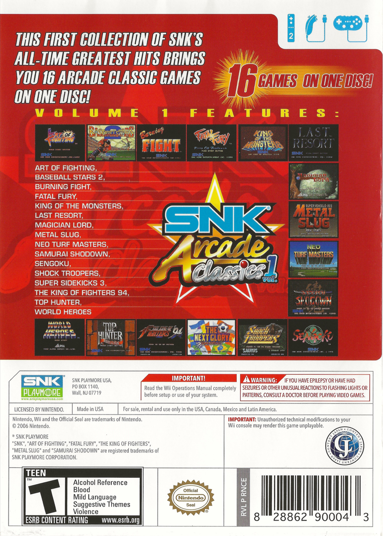 SNK Arcade Classics Volume 1 Wii