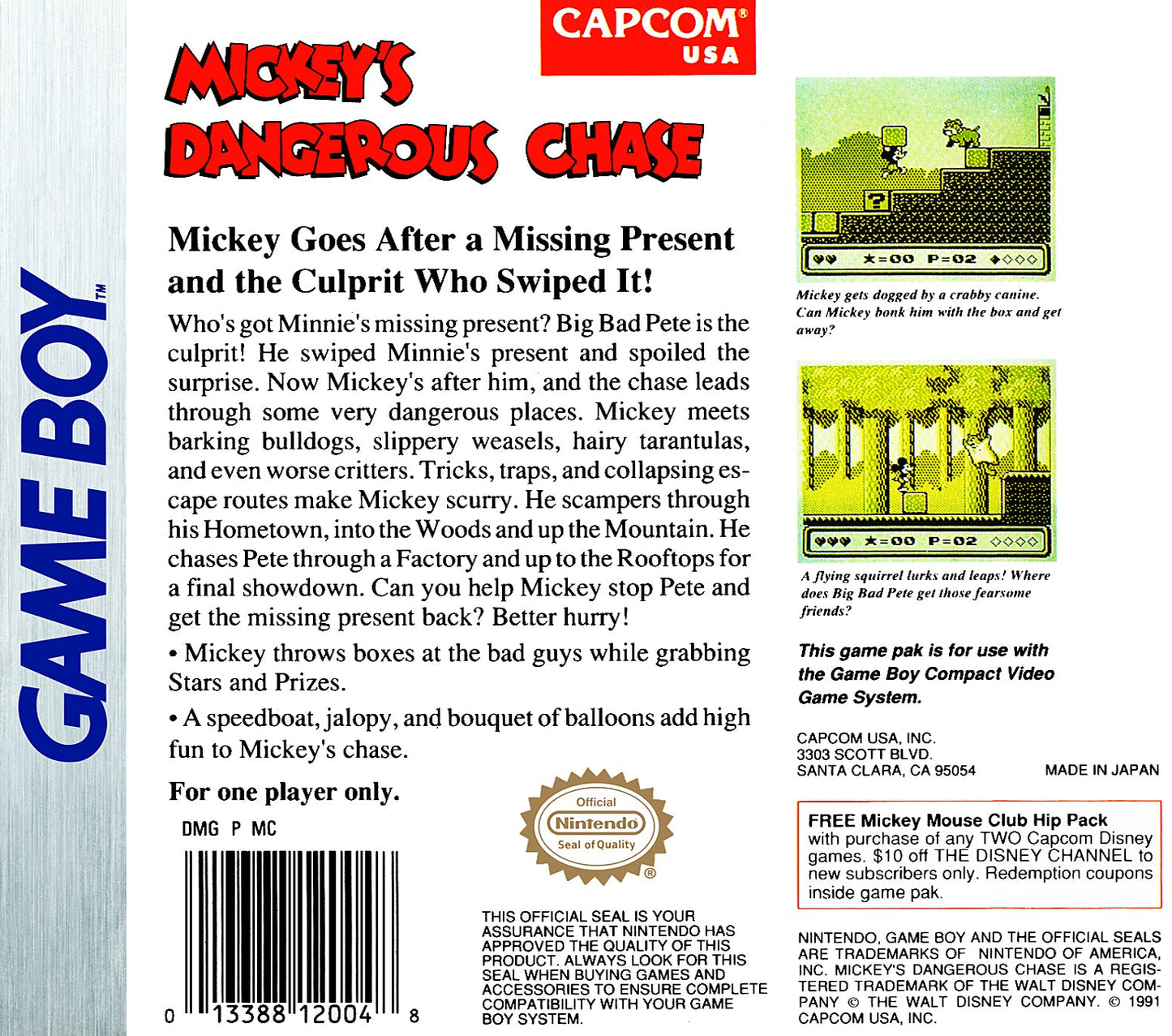 Mickey's Dangerous Chase [Player's Choice] GameBoy
