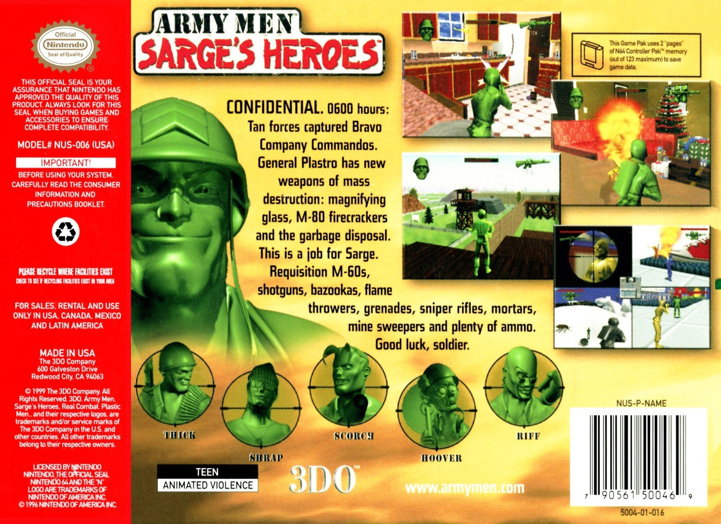 Army Men Sarge's Heroes Nintendo 64