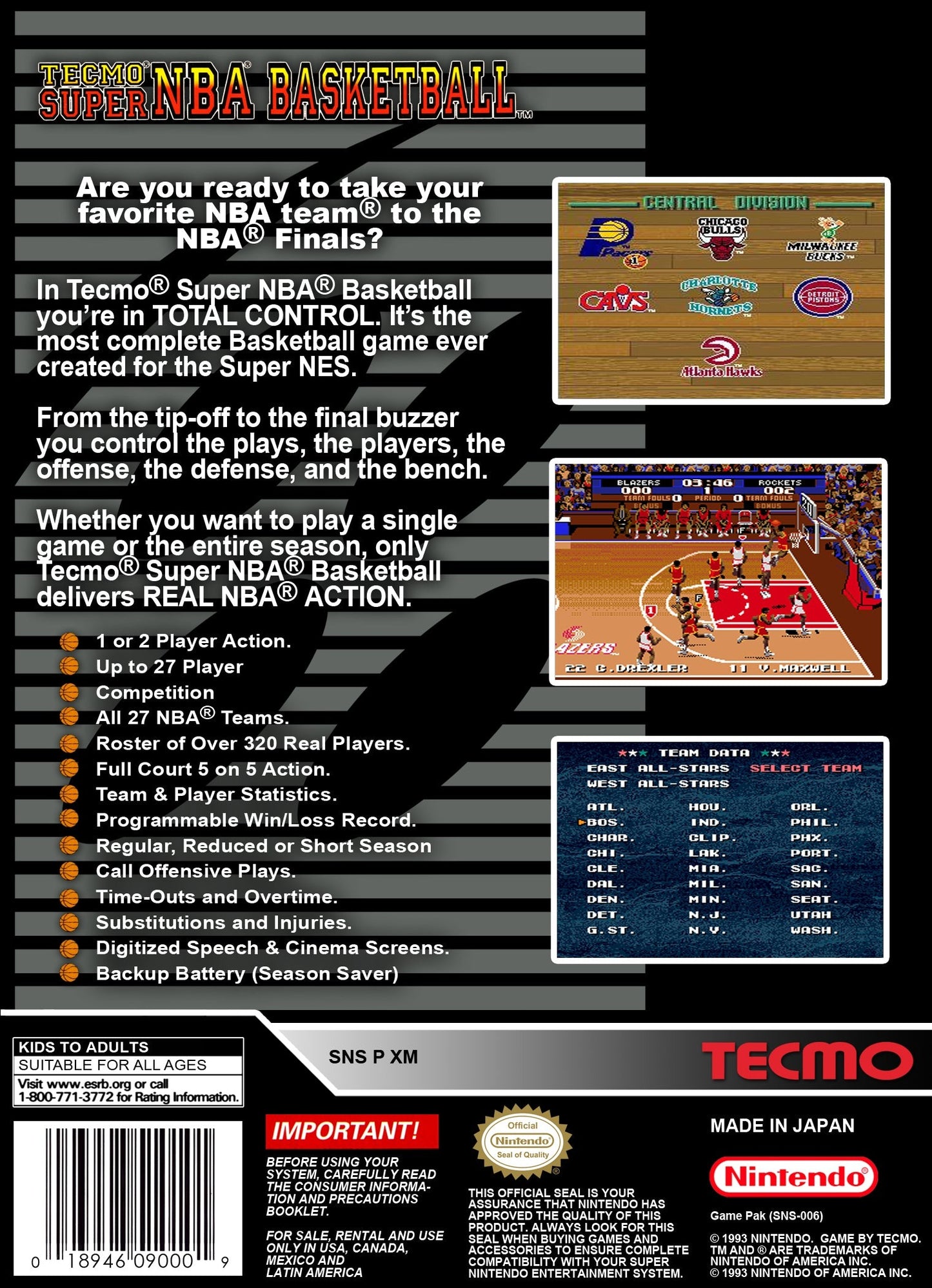 Tecmo Super NBA Basketball Super Nintendo