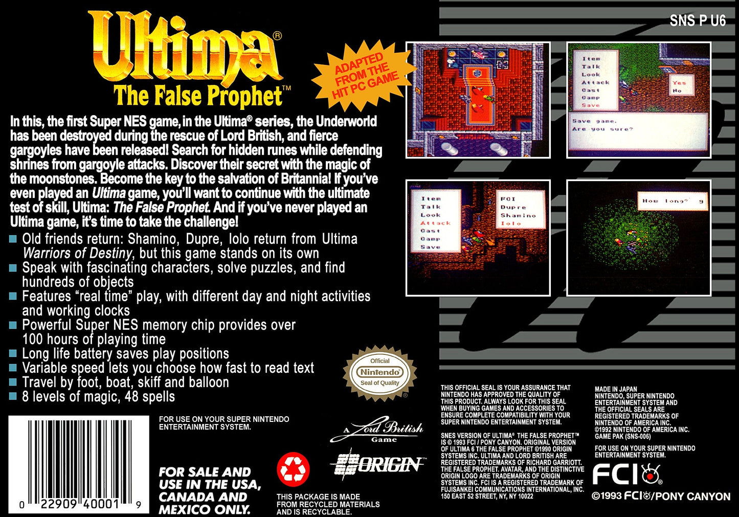 Ultima: The False Prophet Super Nintendo